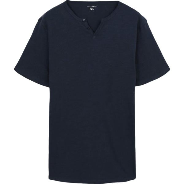T-shirt da uomo in blu scuro con scollo a maniche corte in cotone Terranova