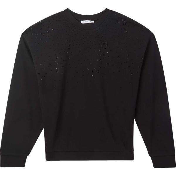 Felpa da donna in nero pece con strass collo senza cappuccio a maniche lunghe con zip in cotone Terranova