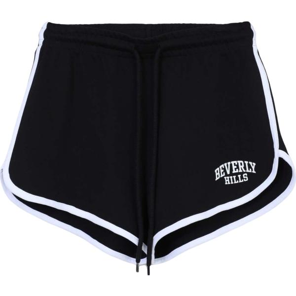 Pantaloncini sportivi da donna in nero pece con stampe con coulisse in cotone Terranova