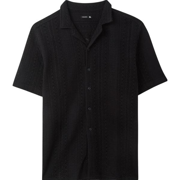 camicie a manica corta Terranova nero tinta unita