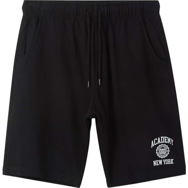 Pantaloncini sportivi da uomo in nero pece con stampe con coulisse in cotone Terranova