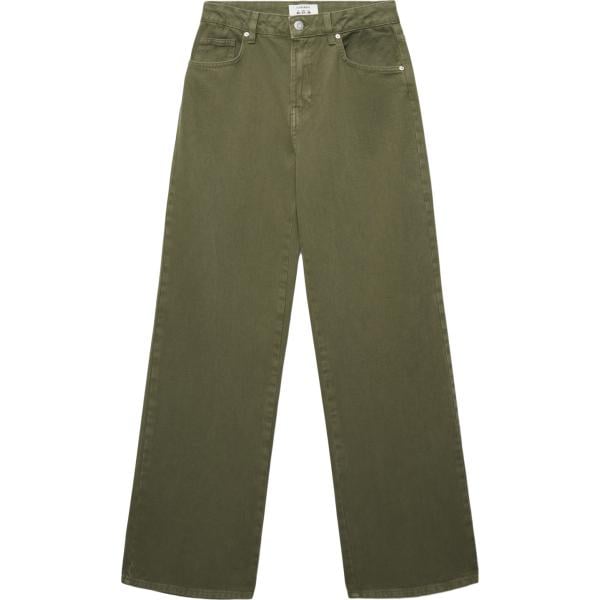 jeans da donna in verde oliva cinque tasche a vita media con zip in denim Terranova