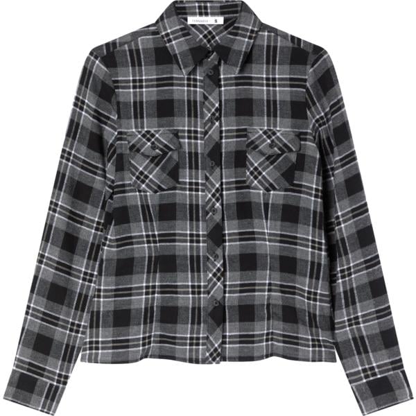 camicia da donna in grigio scuro a quadri collo classico a maniche lunghe con bottoni in cotone Terranova