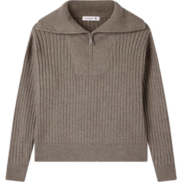 Maglione da donna in verde oliva collo aperto con zip Terranova