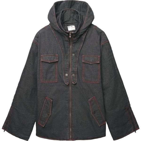 giacca soprabito da uomo in grigio scuro collo con cappuccio con zip in cotone Terranova