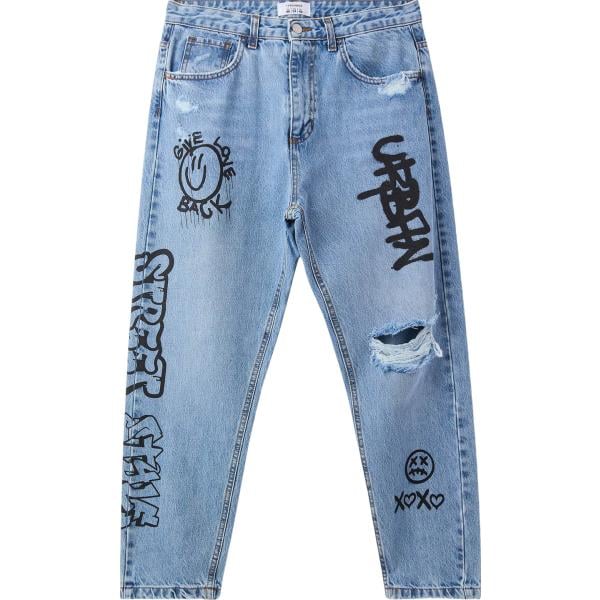 jeans strappati Terranova viola con stampe