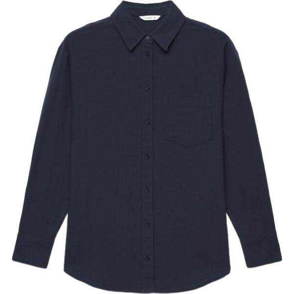 Camicia da donna in blu scuro collo classico a maniche lunghe con bottoni in cotone Terranova
