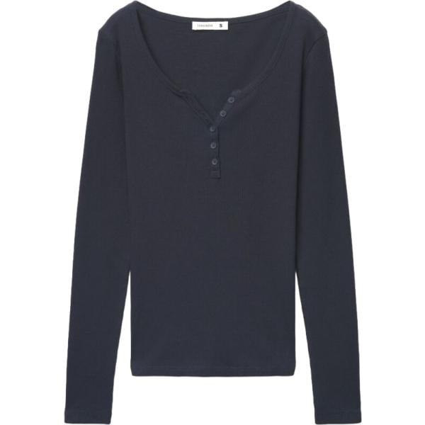 T-shirt da donna in grigio scuro con scollo corto a maniche lunghe con bottoni in cotone Terranova Terranova