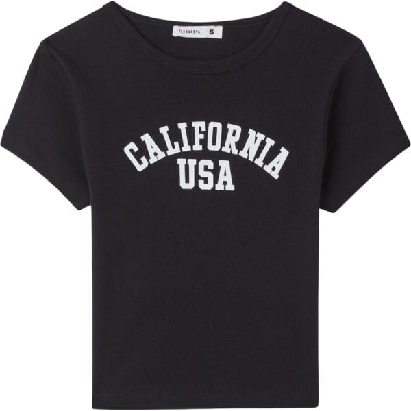T-shirt da donna in nero pece con stampe girocollo corto a maniche corte a vita alta in cotone Terranova Terranova
