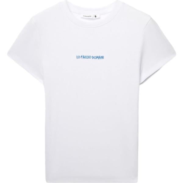 T-shirt da donna in bianco neve con stampe girocollo a maniche corte in cotone Terranova