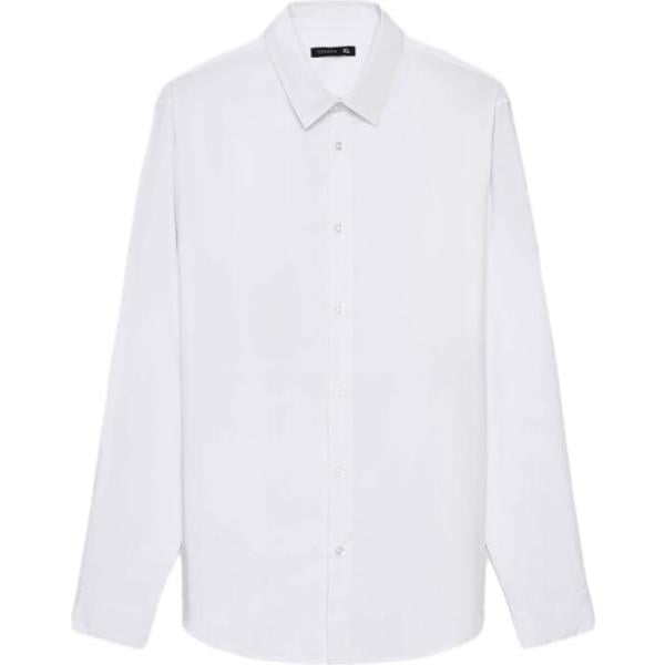 Camicia da uomo in bianco neve collo classico a maniche lunghe con bottoni Terranova
