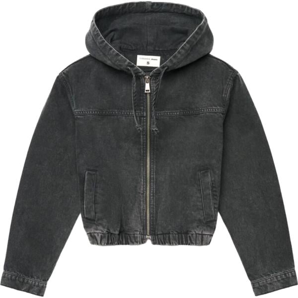 Bomber da donna in grigio scuro collo con cappuccio corto a maniche lunghe con zip in cotone Terranova