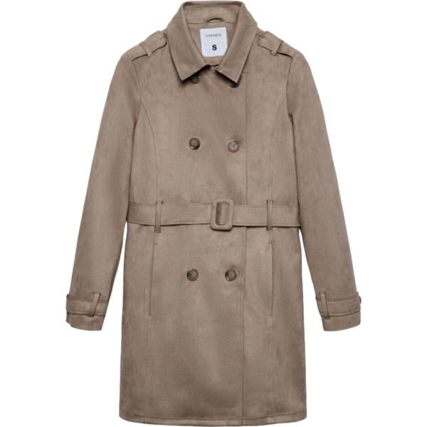 Trench da donna in marrone chiaro effetto scamosciato con spalline con cintura in poliestere Terranova