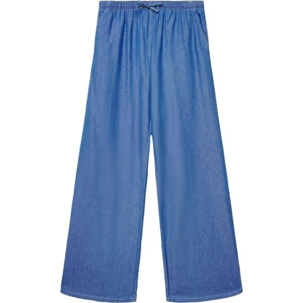 Pantaloni a palazzo da donna in blu scuro maxi a vita alta con coulisse in cotone Terranova