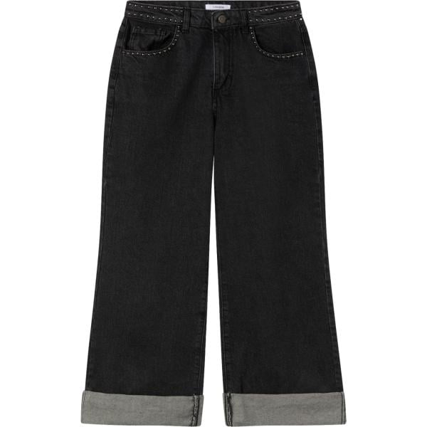 jeans dritti da donna in nero pece con borchie lungo con zip in poliestere Terranova