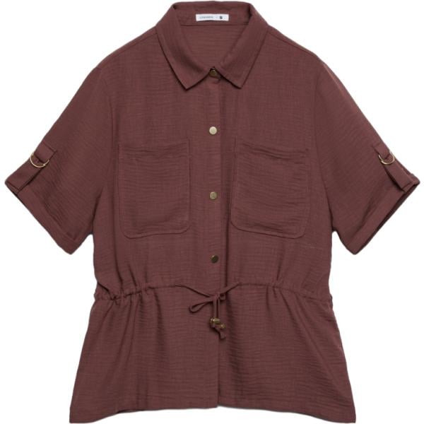 camicie a manica corta Terranova marrone tinta unita