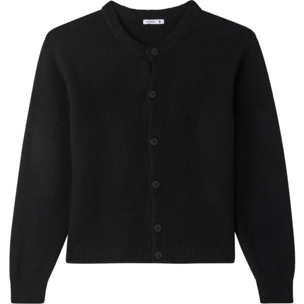 Cardigan da uomo in nero pece girocollo a maniche lunghe con bottoni in lana Terranova