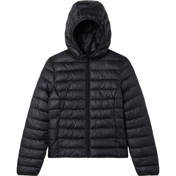 Piumino da donna in nero pece collo con cappuccio a maniche lunghe con zip Terranova