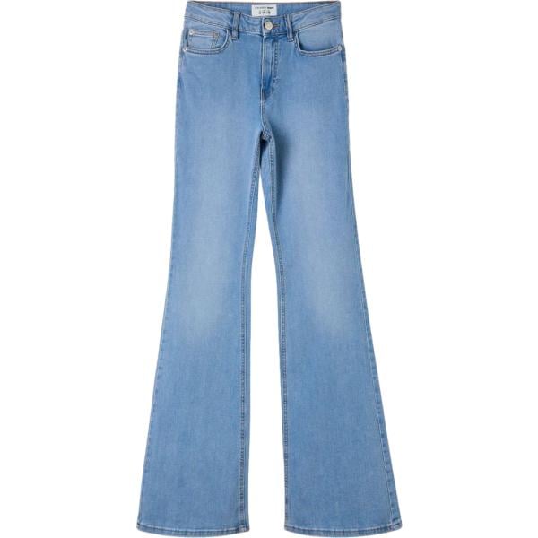 Jeans a zampa da donna in blu medio lungo con zip in denim Terranova