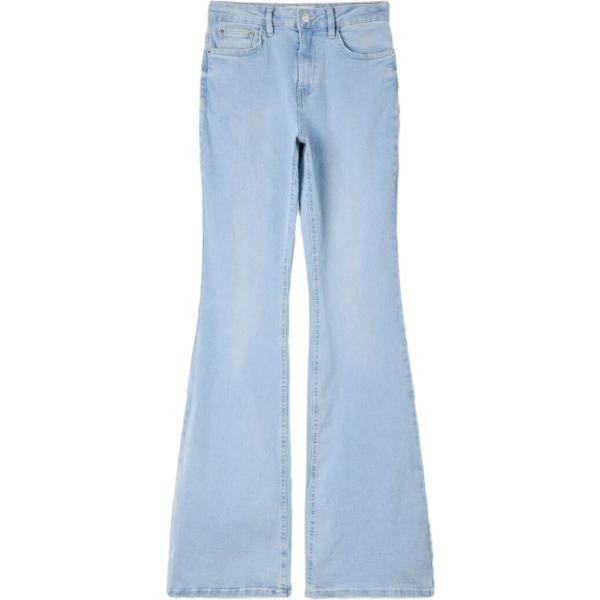 Jeans a zampa da donna in azzurro lungo a vita alta con zip in denim Terranova