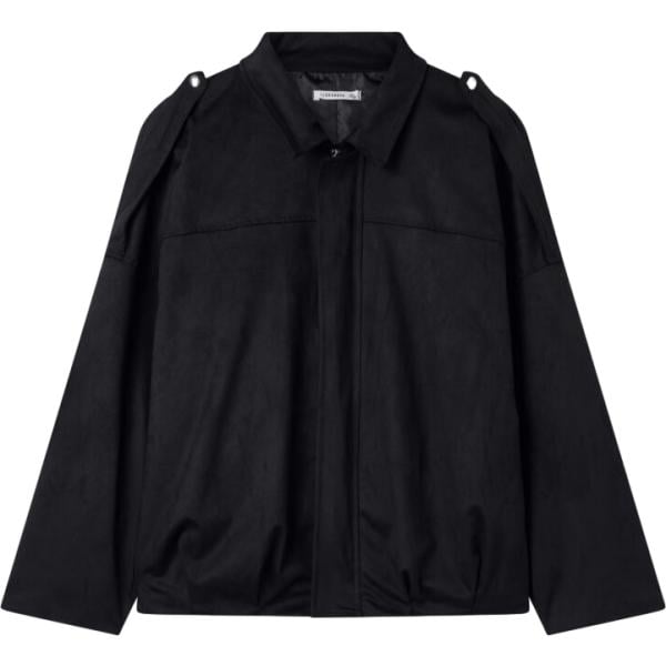 Bomber da donna in nero pece collo a punta a maniche lunghe con zip in poliestere Terranova