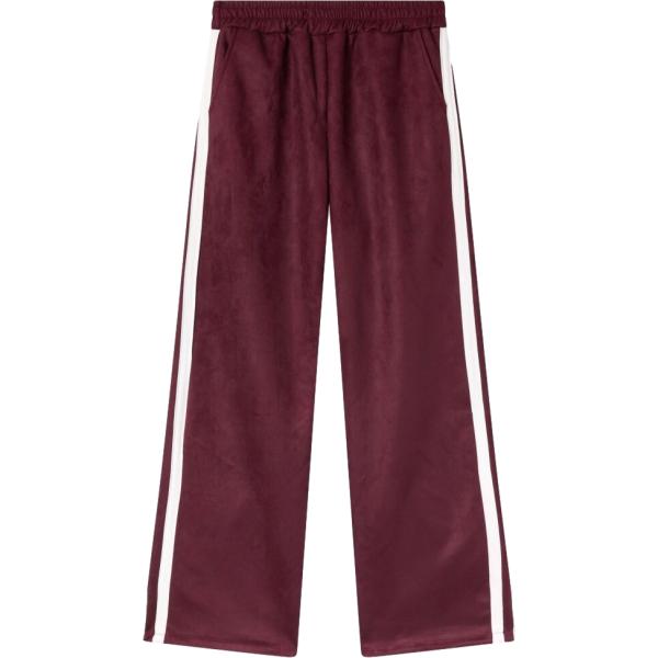 Pantaloni sportivi da donna in marrone scuro a righe lungo a vita alta in poliestere Terranova