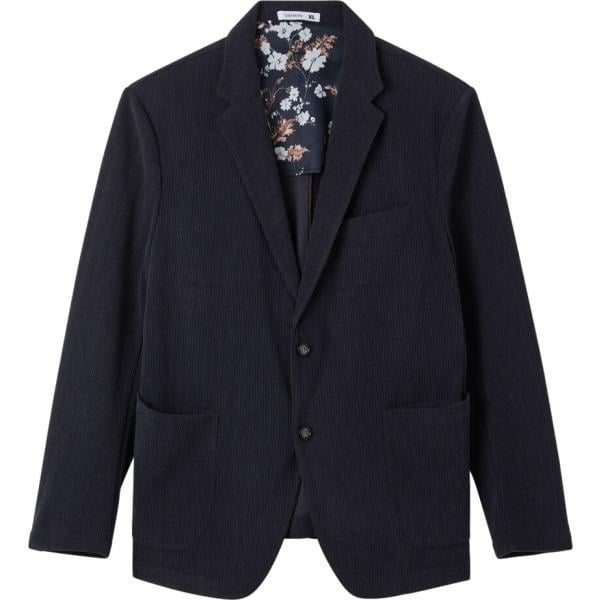 Giacca soprabito da uomo in blu scuro con stampe collo con revers monopetto a maniche lunghe in velluto Terranova