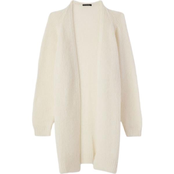 Cardigan da donna in bianco avorio collo a v lungo a maniche lunghe in lana alpaca Terranova