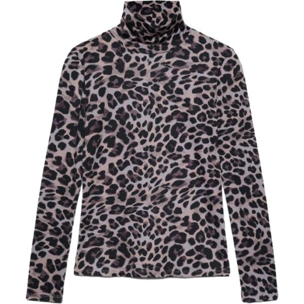 T-shirt da donna in marrone scuro animalier collo a dolcevita a maniche lunghe in poliestere Terranova Terranova