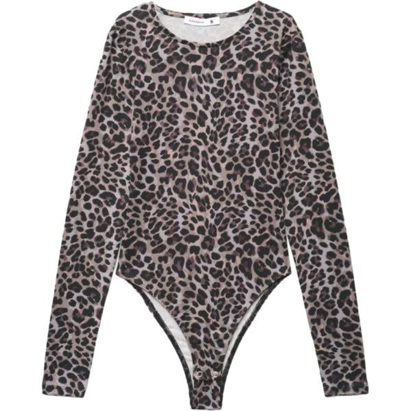 Corpo da donna in grigio scuro animalier girocollo a maniche lunghe a vita alta con bottoni Terranova