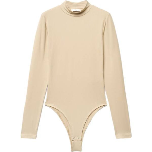 Corpo da donna in beige sabbia collo alto a maniche lunghe con bottoni Terranova