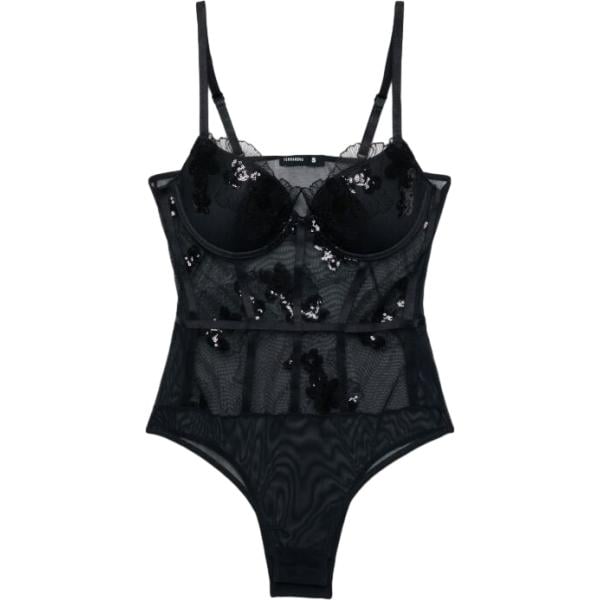 Corpo da donna in nero pece a fiori con paillettes con spalline Terranova