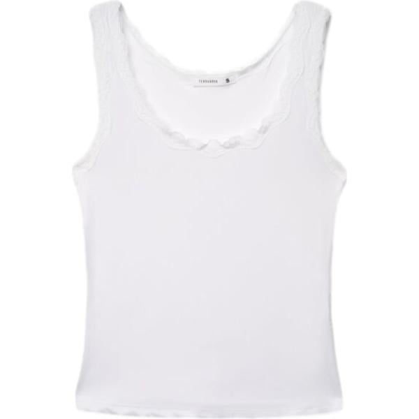 Canottiera da donna in bianco neve con pizzo con spalline intimo in poliestere Terranova