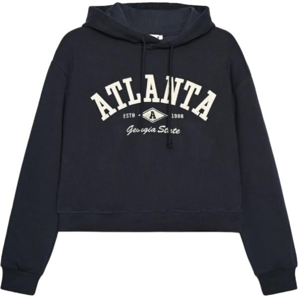 Felpa con cappuccio da donna in nero pece con stampe collo con cappuccio senza tasche a maniche lunghe con zip Terranova