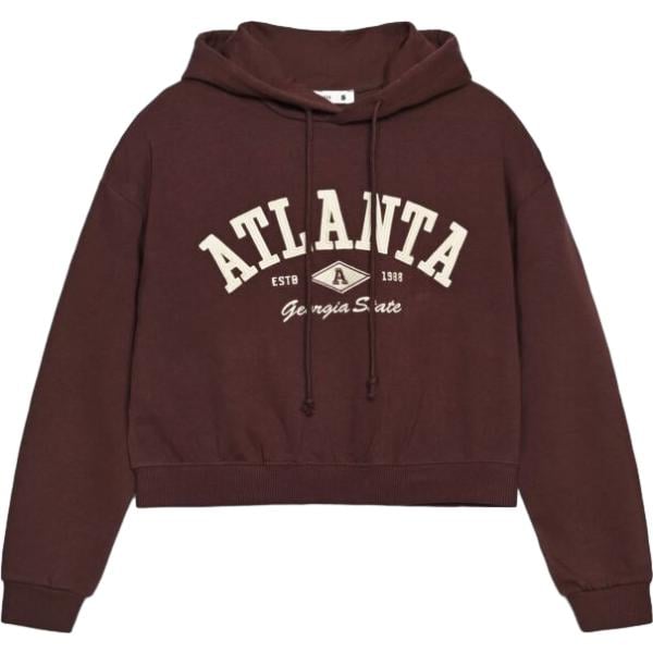Felpa con cappuccio da donna in marrone scuro con stampe collo con cappuccio senza tasche a maniche lunghe con zip Terranova
