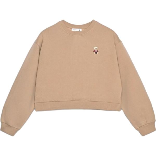 Felpa da donna in marrone chiaro collo senza cappuccio a maniche lunghe con zip in cotone Terranova