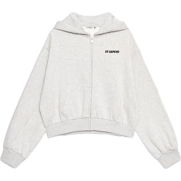 Felpa con cappuccio da donna in grigio chiaro con stampe collo con cappuccio a maniche lunghe con zip Terranova