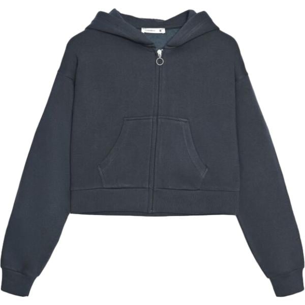 Felpa con cappuccio da donna in blu scuro collo con cappuccio a maniche lunghe a vita alta con zip Terranova