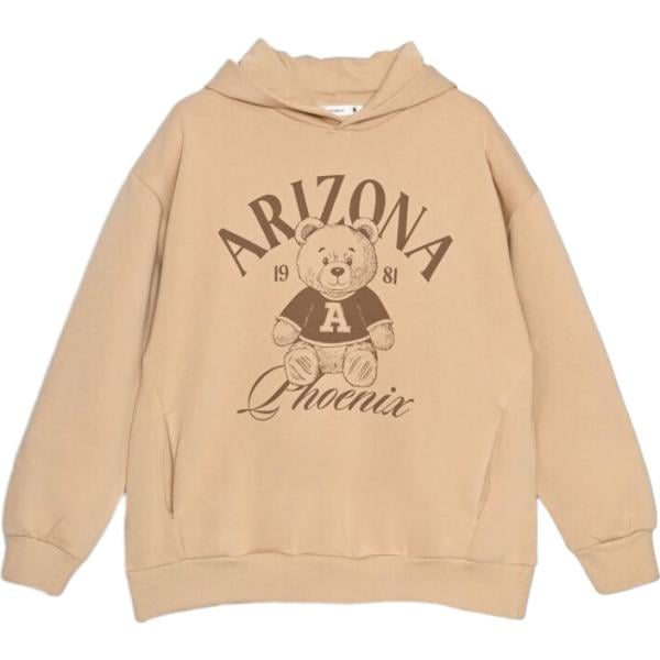 Felpa con cappuccio da donna in marrone chiaro con stampe collo con cappuccio a maniche lunghe con zip Terranova