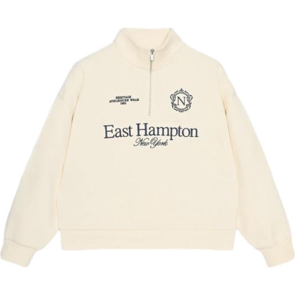 Felpa da donna in bianco avorio con stampe collo senza cappuccio a maniche lunghe con zip Terranova