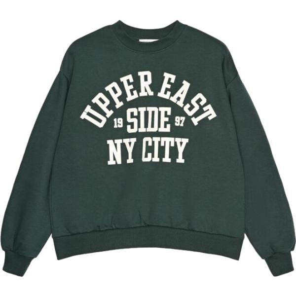 Felpa da donna in verde scuro con stampe collo senza cappuccio a maniche lunghe con zip in cotone Terranova