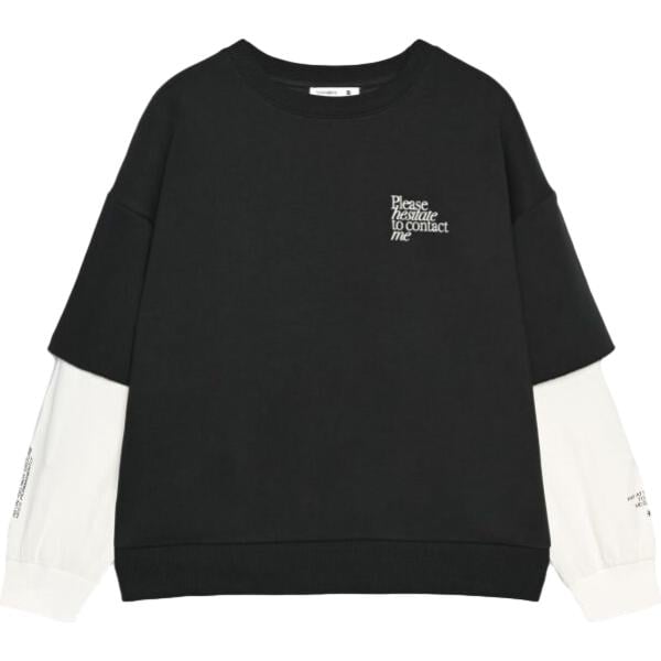 Felpa da donna in nero pece con stampe collo senza cappuccio corto a maniche lunghe con zip in cotone Terranova