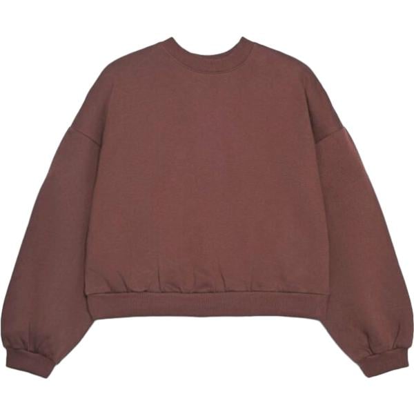Felpa da donna in marrone scuro collo senza cappuccio a maniche lunghe con zip in cotone Terranova