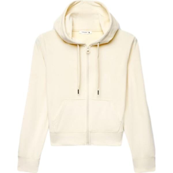 Felpa con cappuccio da donna in bianco avorio collo con cappuccio a maniche lunghe con zip in poliestere Terranova