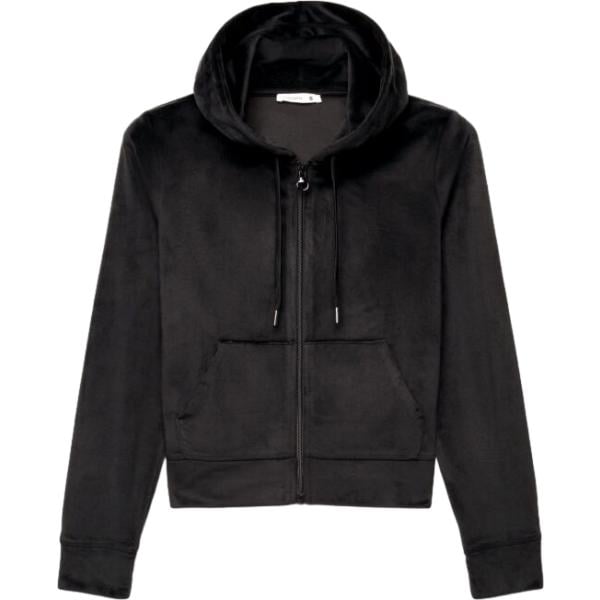 Felpa con cappuccio da donna in nero pece collo con cappuccio a maniche lunghe con zip in poliestere Terranova