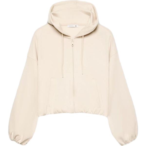 Felpa con cappuccio da donna in bianco avorio collo con cappuccio a maniche lunghe con zip in viscosa Terranova Terranova