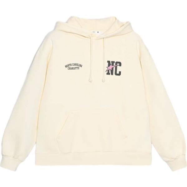Felpa con cappuccio da donna in bianco avorio con stampe collo con cappuccio maxi a maniche lunghe con zip Terranova