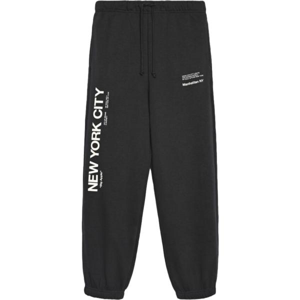 Pantaloni da donna in nero pece con stampe lungo a vita alta con coulisse Terranova
