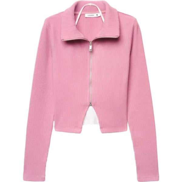 T-shirt sportiva da donna in rosa chiaro collo a dolcevita a maniche lunghe con zip in viscosa Terranova