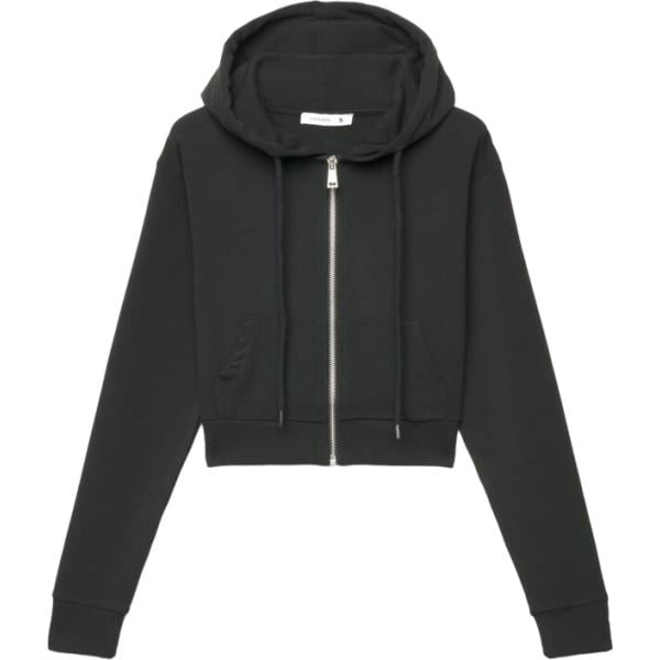 Felpa con cappuccio da donna in nero pece collo con cappuccio a maniche lunghe con zip in viscosa Terranova